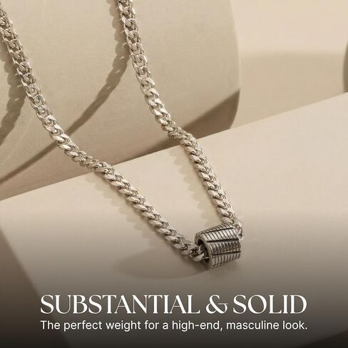 Handmade Silver plated Necklace For Men Set With Silver Plated Bead By Galis Jewelry - Chain Necklace For Men - Vegan Necklace For Men - Jewelry For Men in Kuwait