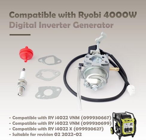 16100-Z431010-0009 Carburetor Compatible with Ryobi RY i4022 VNM 099930667 099930699 i4022 X 099930627 4000 Watt Digital Inverter Generator Rev02 2022-02, Carb Kit with Spark Plug Gasket in Kuwait