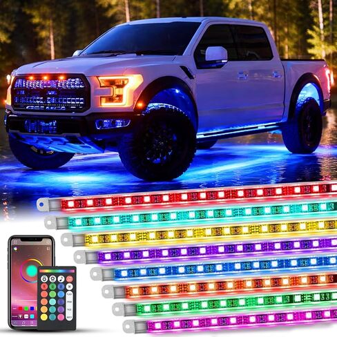 Nilight 8Pcs RGBW Aluminum Underglow Neon Accent Strip Lights 252LEDs Door Assist Multi Color DIY Sound Active Function Music Mode with APP and Remote Control Underbody Light Strips for Car Truck RV in Saudi Arabia