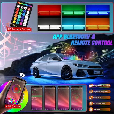 Nilight 8Pcs RGBW Aluminum Underglow Neon Accent Strip Lights 252LEDs Door Assist Multi Color DIY Sound Active Function Music Mode with APP and Remote Control Underbody Light Strips for Car Truck RV in Saudi Arabia