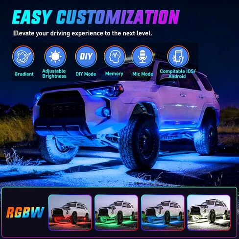 Nilight 8Pcs RGBW Aluminum Underglow Neon Accent Strip Lights 252LEDs Door Assist Multi Color DIY Sound Active Function Music Mode with APP and Remote Control Underbody Light Strips for Car Truck RV in Saudi Arabia