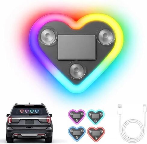 Heart Shape Car LED Lights, Solar & USB Rechargeable Auto Atmosphere Lamp with Light Sensor, 8 Color Modes, Easy Suction Cup for Windshield Decoration, Romantic Gift for Her/Him in Saudi Arabia