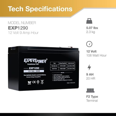 ExpertPower EXP1290 - (4 Pack) 12V 9AH SLA AGM Rechargeable 12V Battery for Ride on Toys, APC Backup UPS Battery Replacement, 12 Volt Batteries for Alarm, Replaces UB1290 CP1290 40748, F2 Terminals in Saudi Arabia