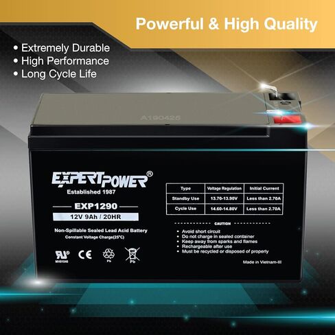 ExpertPower EXP1290 - (4 Pack) 12V 9AH SLA AGM Rechargeable 12V Battery for Ride on Toys, APC Backup UPS Battery Replacement, 12 Volt Batteries for Alarm, Replaces UB1290 CP1290 40748, F2 Terminals in Saudi Arabia