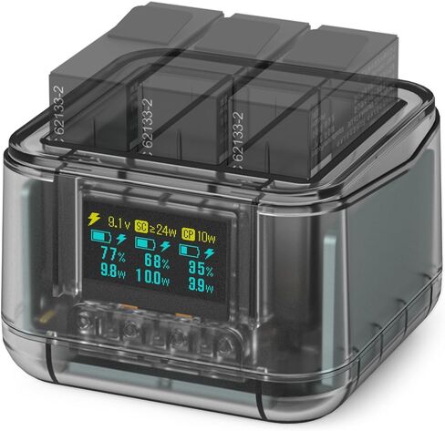 SYMIK Insta 360 Ace Pro 2 Battery Charger, 24W OLED Screen Intelligent Triple Slot Fast Charging Hub for Insta360 Ace Pro 2 / Ace Pro/Ace Battery Accessory, Shows Battery Level (Charger Only) in Kuwait