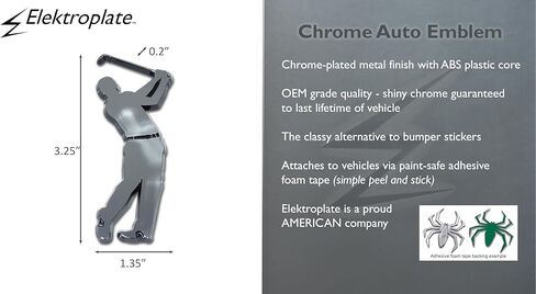Elektroplate Officially Licensed Golfer OEM Emblem for Cars, Trucks, and All Auto | Universal Fit at 3.25" x 1.35" | Weatherproof in Saudi Arabia