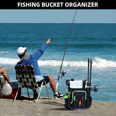 AUMTISC Fishing Bucket Organizer for 5 Gallon Bucket, Ice Fishing Tackle Bags for Men with Adjustable Buckle, Rod and Tackle Boxes Holder, Multi-Pockets for Fishing Gear & Equipment in Kuwait