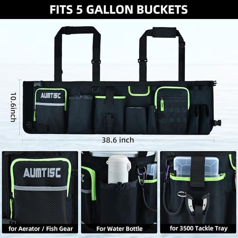 AUMTISC Fishing Bucket Organizer for 5 Gallon Bucket, Ice Fishing Tackle Bags for Men with Adjustable Buckle, Rod and Tackle Boxes Holder, Multi-Pockets for Fishing Gear & Equipment in Kuwait
