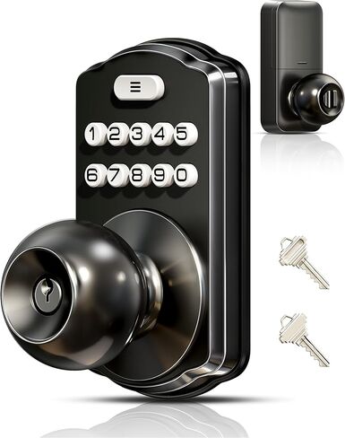 Veise Keypad Door Knob Lock, Keyless Entry Digital Lock with Handle, Electronic Smart Knob for Front Door & Bedroom, Easy Install, Auto Lock, Passage Mode, Anti-Peeping Password, Matte Black in Kuwait