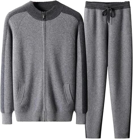 Men’S 2-Piece Cashmere Knitting Set – Stand Neck Cardigan Sweater And Jogging Pants Fall Winter Warm Outfit in Saudi Arabia