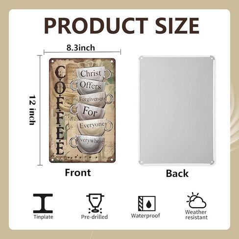 ديكورات القهوة، علامة فنية جدارية معدنية عتيقة لبار القهوة والمطبخ والمقهى وديكور المنزل مقاس 8 × 12 بوصة in Kuwait