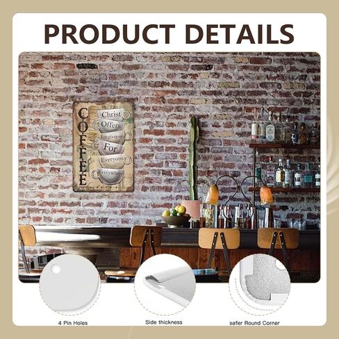 ديكورات القهوة، علامة فنية جدارية معدنية عتيقة لبار القهوة والمطبخ والمقهى وديكور المنزل مقاس 8 × 12 بوصة in Kuwait