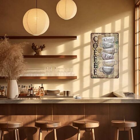 ديكورات القهوة، علامة فنية جدارية معدنية عتيقة لبار القهوة والمطبخ والمقهى وديكور المنزل مقاس 8 × 12 بوصة in Kuwait