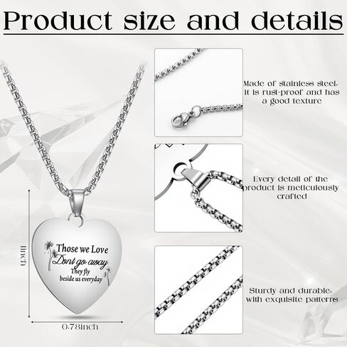 Kigeli 6 Pcs Memorial Day Heart Necklace Cremation Jewelry Memorial Gifts Silver Heart Stainless Steel Necklace with Different Words and Patterns Waterproof Memorials Pendant Keepsake for Men Women in Saudi Arabia