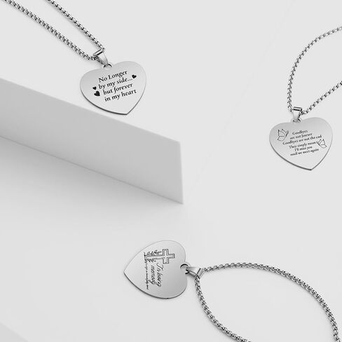 Kigeli 6 Pcs Memorial Day Heart Necklace Cremation Jewelry Memorial Gifts Silver Heart Stainless Steel Necklace with Different Words and Patterns Waterproof Memorials Pendant Keepsake for Men Women in Saudi Arabia