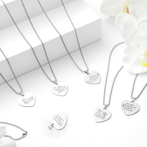 Kigeli 6 Pcs Memorial Day Heart Necklace Cremation Jewelry Memorial Gifts Silver Heart Stainless Steel Necklace with Different Words and Patterns Waterproof Memorials Pendant Keepsake for Men Women in Saudi Arabia