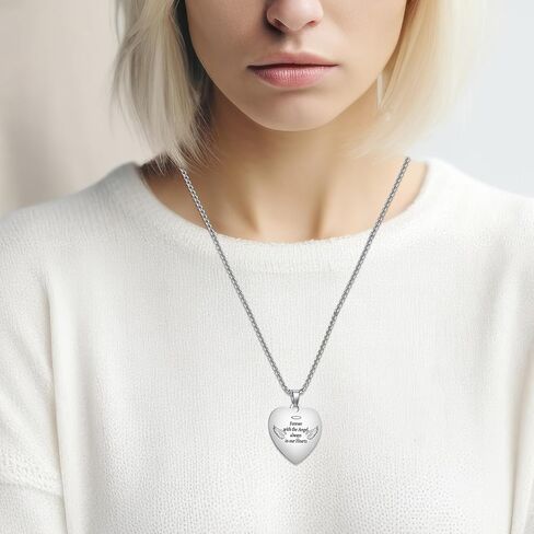 Kigeli 6 Pcs Memorial Day Heart Necklace Cremation Jewelry Memorial Gifts Silver Heart Stainless Steel Necklace with Different Words and Patterns Waterproof Memorials Pendant Keepsake for Men Women in Saudi Arabia
