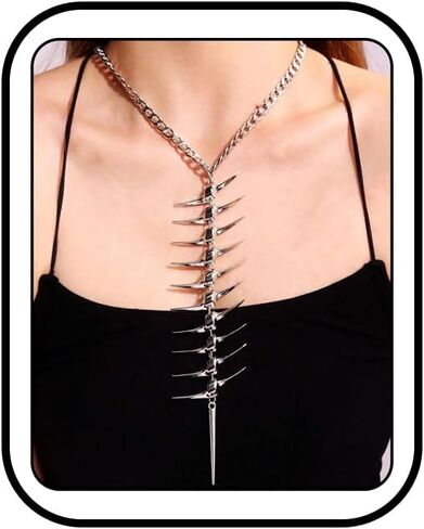 Punk Spike Necklaces Thorn Barbed Wire Necklace Chainmail Goth Grunge Necklaces Alt Hippop Punk Long Back Necklace Y2K Stainless Steel Jewelry for Women&Men in Kuwait