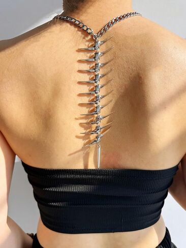 Punk Spike Necklaces Thorn Barbed Wire Necklace Chainmail Goth Grunge Necklaces Alt Hippop Punk Long Back Necklace Y2K Stainless Steel Jewelry for Women&Men in Kuwait