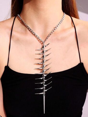 Punk Spike Necklaces Thorn Barbed Wire Necklace Chainmail Goth Grunge Necklaces Alt Hippop Punk Long Back Necklace Y2K Stainless Steel Jewelry for Women&Men in Kuwait