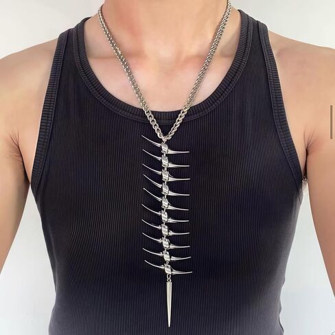 Punk Spike Necklaces Thorn Barbed Wire Necklace Chainmail Goth Grunge Necklaces Alt Hippop Punk Long Back Necklace Y2K Stainless Steel Jewelry for Women&Men in Kuwait