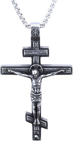 Eastern Orthodox Cross Necklace, Jesus Crucifix Pendant, Stainless Steel Christian Jewelry for Men Women in Kuwait