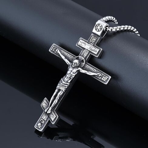 Eastern Orthodox Cross Necklace, Jesus Crucifix Pendant, Stainless Steel Christian Jewelry for Men Women in Kuwait