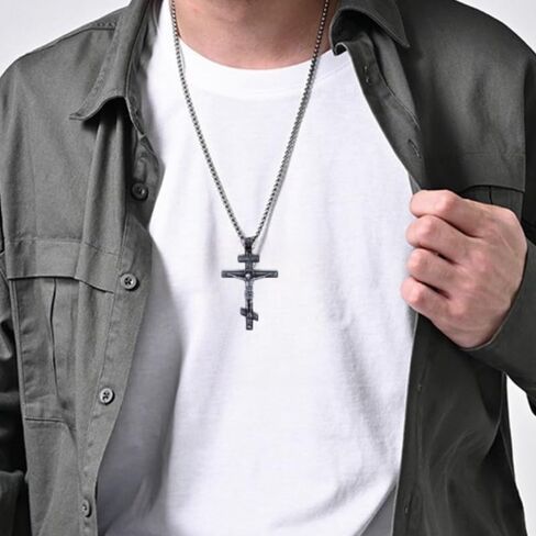 Eastern Orthodox Cross Necklace, Jesus Crucifix Pendant, Stainless Steel Christian Jewelry for Men Women in Kuwait