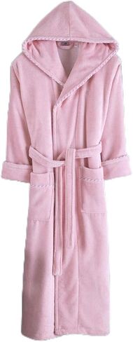 Hooded Bamboo Bathrobe with Trim, Midi Length, Soft and Absorbent, Lightweight 70% Bamboo 30% Cotton, Comfortable Spa Robe for Women - Powder Pink, S/M in Saudi Arabia