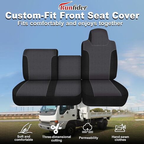 Seat Covers for Isuzu NPR 40/60 Split Bench Custom 1995 1996 1997 1998 1999 2000 2001 2002 2003 2004 2005 Knitted Fabric with Soft Foam Padding Breathable Faux Leather Black in Saudi Arabia