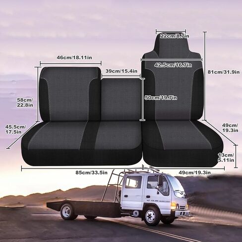 Seat Covers for Isuzu NPR 40/60 Split Bench Custom 1995 1996 1997 1998 1999 2000 2001 2002 2003 2004 2005 Knitted Fabric with Soft Foam Padding Breathable Faux Leather Black in Saudi Arabia