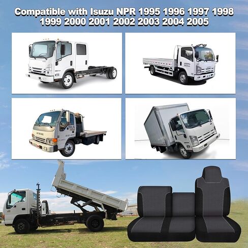 Seat Covers for Isuzu NPR 40/60 Split Bench Custom 1995 1996 1997 1998 1999 2000 2001 2002 2003 2004 2005 Knitted Fabric with Soft Foam Padding Breathable Faux Leather Black in Saudi Arabia