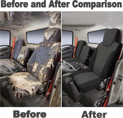 Seat Covers for Isuzu NPR 40/60 Split Bench Custom 1995 1996 1997 1998 1999 2000 2001 2002 2003 2004 2005 Knitted Fabric with Soft Foam Padding Breathable Faux Leather Black in Saudi Arabia