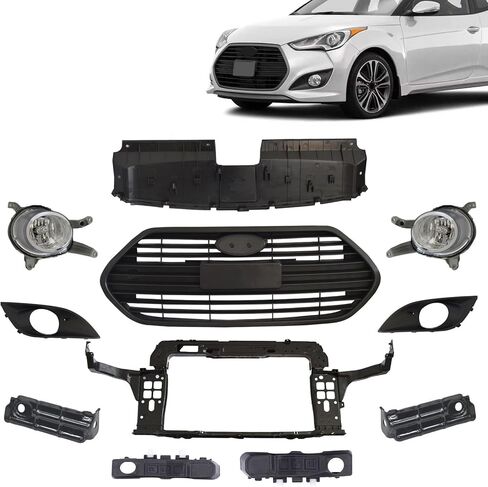 JX RACING Front Bumper Grille Fog Lamp Assembly Compatible with Hyundai Veloster Turbo 2013-2016 Radiator Support Cover Fog Lamp W/Bracket for 863532V500 865612V500 HY2593153 in Kuwait