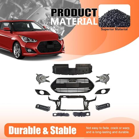 JX RACING Front Bumper Grille Fog Lamp Assembly Compatible with Hyundai Veloster Turbo 2013-2016 Radiator Support Cover Fog Lamp W/Bracket for 863532V500 865612V500 HY2593153 in Kuwait