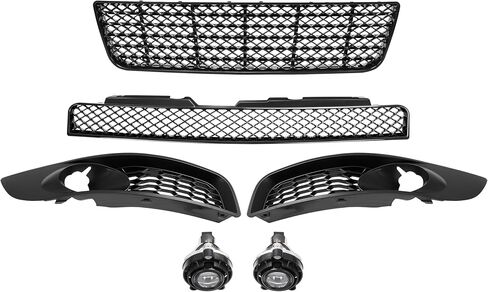 شبكة HECASA العلوية والسفلية + مصابيح الضباب والإطارات المتوافقة مع 2006-2013 Chevy شيفروليه إمبالا جميع الموديلات 2014-2016 Chevy Impala Limited المصد الأمامي البلاستيكي (ABS+PP)+ ​​زجاج أسود in Saudi Arabia