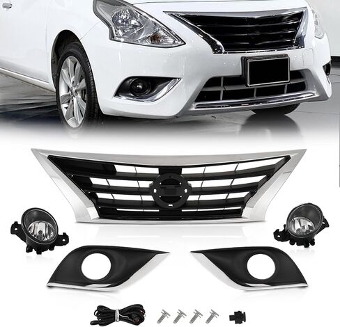 مجموعة الشبكة الأمامية العلوية ومصابيح الضباب من KARPAL متوافقة مع 2015-2019 Nissan Versa Sedan، بديل لـ 623109KM0D، 623109KM0A in Saudi Arabia