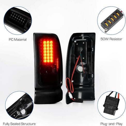 مصباح خلفي LED لسيارة دودج رام 1500 1994-2001، لسيارة دودج 2500 3500 1994-2002، مجموعة الضوء الخلفي لمصباح الفرامل الخلفية، عدسات دخان الإسكان الأسود in Saudi Arabia