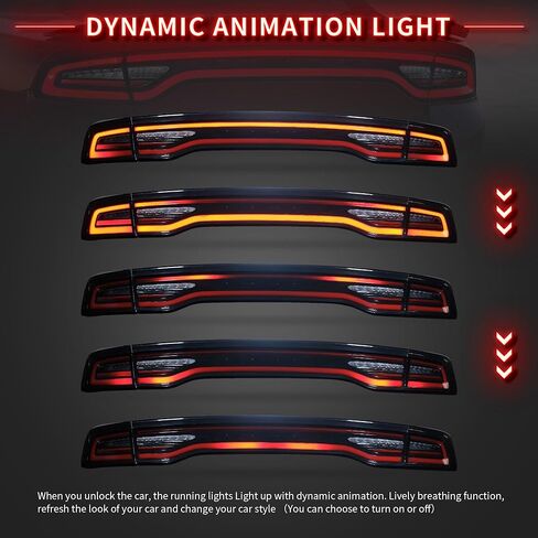 VLAND LED Tail Lights For Dodge Charger 2011-2014 7th Gen Pre Facelift, With Sequential Red Turn Signal & Startup Animation, Driver & Passenger Side in Saudi Arabia