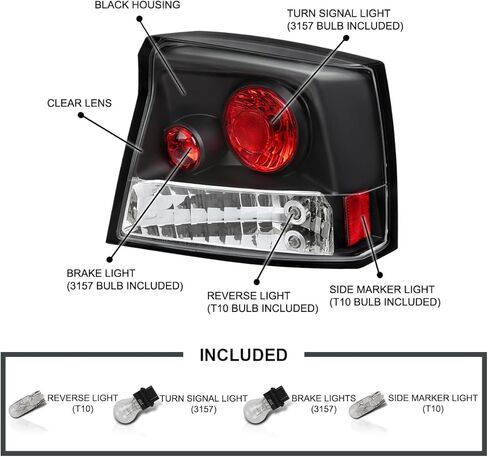 SPEC-D TUNING Black Housing Clear Lens Tail Lights Compatible with 2005-2010 Dodge Charger, Left + Right Pair Assembly in Saudi Arabia