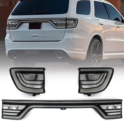 3PCS Tail Light Set Assembly Compatible for Dodge Durango 2014-2022 LED Smoked Black Rear Lamp Left Driver Side + Right Passenger Side + Center in Kuwait