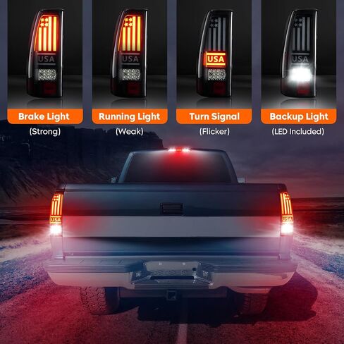 Tail Light + 3rd Brake Cargo Lamp for Chevy Silverado 1500 2500 1999-2002, 1500 2500 HD 2001-2002, GMC Sierra 1500 2500 1999-2003, Sierra 1500 2500 HD 01-03, High Mount Stop Light Rear LED Taillight in Saudi Arabia
