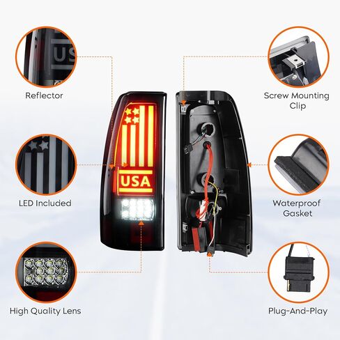 Tail Light + 3rd Brake Cargo Lamp for Chevy Silverado 1500 2500 1999-2002, 1500 2500 HD 2001-2002, GMC Sierra 1500 2500 1999-2003, Sierra 1500 2500 HD 01-03, High Mount Stop Light Rear LED Taillight in Saudi Arabia