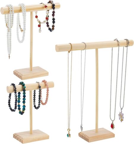 FREEBLOSS Wood T-Bar Jewelry Display Stand قلادة حامل أبراج المجوهرات سوار عرض قلادة حامل منظم للمنزل النساء هدية سهلة التجميع المطلوبة in Saudi Arabia