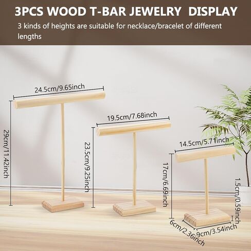 FREEBLOSS Wood T-Bar Jewelry Display Stand قلادة حامل أبراج المجوهرات سوار عرض قلادة حامل منظم للمنزل النساء هدية سهلة التجميع المطلوبة in Saudi Arabia