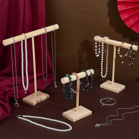FREEBLOSS Wood T-Bar Jewelry Display Stand قلادة حامل أبراج المجوهرات سوار عرض قلادة حامل منظم للمنزل النساء هدية سهلة التجميع المطلوبة in Saudi Arabia