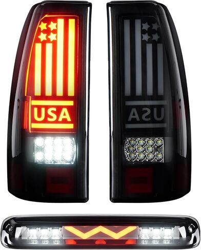 Tail Light + 3rd Brake Cargo Lamp for Chevy Silverado 1500 2500 1999-2002, 1500 2500 HD 2001-2002, GMC Sierra 1500 2500 1999-2003, Sierra 1500 2500 HD 01-03, High Mount Stop Light Rear LED Taillight in Saudi Arabia