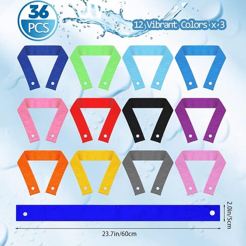 Retisee 36 Pieces Cooling Neck Wraps Neck Cooling Tube Ice Scarf Cooling Bandana Headband Neck Coolers Tie Around Neck Accessories for Summer Heat Women Men Kids Dogs Outdoor, 12 Colors in Saudi Arabia