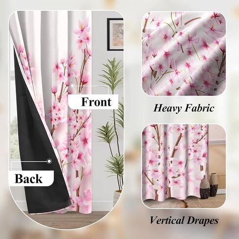 CSFOTO Watercolor Flowers Blackout Curtains for Bedroom Spring Plant Flowers Living Room Decoration Curtains 2 Panels Set, Thermal Insulated Light Blocking, 42x84 Inches in Kuwait