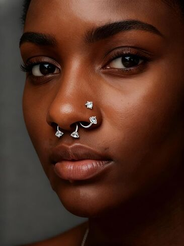 QWALIT 20g 7mm 8mm Horseshoe Nose Ring for Women Surgical Steel Double Stud Gem Horse Shoe Nose Piercing Half U Shape Nostril Hoop Tragus Daith Helix Earring Silver Cartilage Piercing Jewelry 20 gauge in Kuwait
